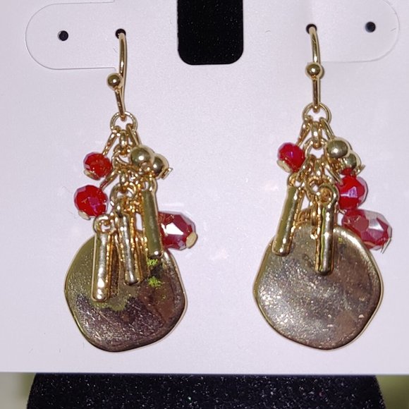 🌻NWOT - STYLE & CO Gold-Tone Hammered Disc & Bead Shaky Drop Earrings - Picture 2 of 3